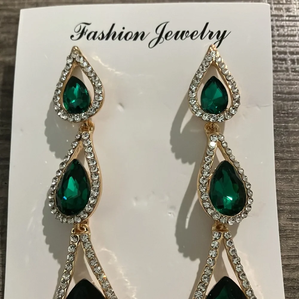 Green and Gold Tiered Earrings